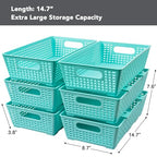 Tiawudi Stackable Woven Plastic Basket, Storage Bins for Cabinet, Closet, Shelf, Under Sink and Countertop, Pantry Organizer Bins, 6 Pack - color: Mint