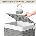 Chrislley 90L Slim Laundry Hamper with Wheels, Rolling Laundry Basket with Lid and Renovable Liner Bag, Handwoven Rattan Organizer for bedroom, bathroom, laundry room (Grey) - color: Grey