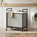 WOWLIVE Laundry Hamper 2 Section, 100L Rolling Laundry Basket with wheels and Removable Liner Bag, Double Laundry Sorter with Metal Handle, Clothes Hamper for Laundry Room, Bathroom and Dorm, Beige - size: 2-Section