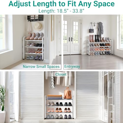 YEASHEIN 3-Tier Expandable Shoe Rack for Closet Floor, X-Frame Metal Small Shoe Rack for Entryway, Adjustable Shoe Shelf Organizer, Free Standing Shoe Racks for Front Door Entrance, Garage - White - color: White, size: 3 Tier