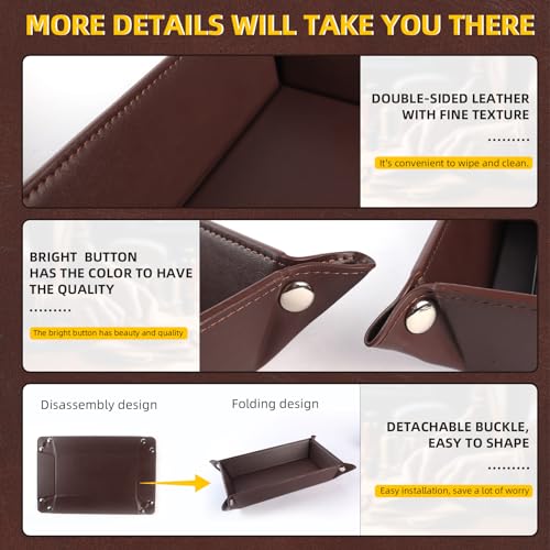 Valet Tray for Men Women - PU Leather Travel Catchall Tray Organizer - Rectangle - color: Dark Brown 2