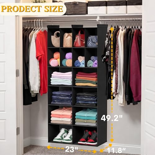 Ofiray-home 6 Tier Hanging Closet Organizer, 16 Compartments Sweater Organizer for Closet with 3 Sturdy Hooks, Closet Organizers and Storage, Wardrobe, Rv, Garment Rack, Black - color: Black, size: 6-Tier