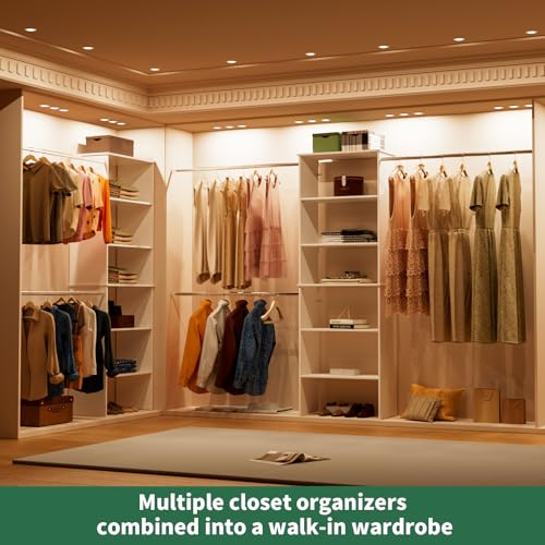 ROOMTEC Closet System, 25.5" Wide Wall-Mounted Closet Organizer Kit with Wood Storage Tower and 3 Hanging Rods, Wardrobe Closet System for Walk-In Closets, White - color: White, size: 25.5 Inch