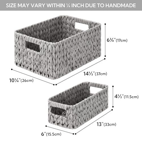 GRANNY SAYS Wicker Baskets for Organizing, Storage Baskets for Shelves, Small Baskets for Counter, Waterproof Storage Basket with Handles, Gray, 3-Pack - color: Gray, size: 14½"L x 10¼"W x 7"H + 2x 13"L x 6"W x 4½"H