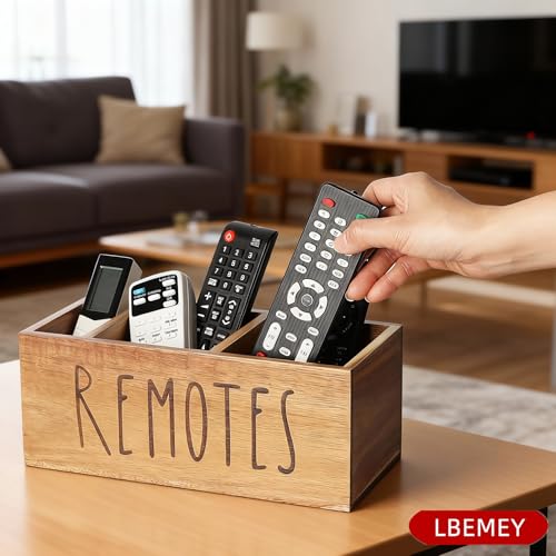LBEMEY Acacia Wood Remote Control Holder, TV Remote Holder, Remote Organizer for Table,Home,Living room, bedroom for Wooden Remote Box (Brown, L,for 5+ Remote Controls) - size: L,for 5+ Remote Controls