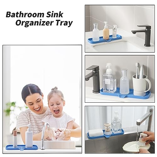 MicoYang Silicone Bathroom Soap Dishes with Drain Spout-Bathroom and Kitchen Sink Organizer,Sponge Holder,Dish Soap Tray,Perfect for Dispenser,Scrubber,Bottle,Cup on Sink or Counter-Lichen Blue 12"×4" - color: Lichen Blue, size: L(12"×4")