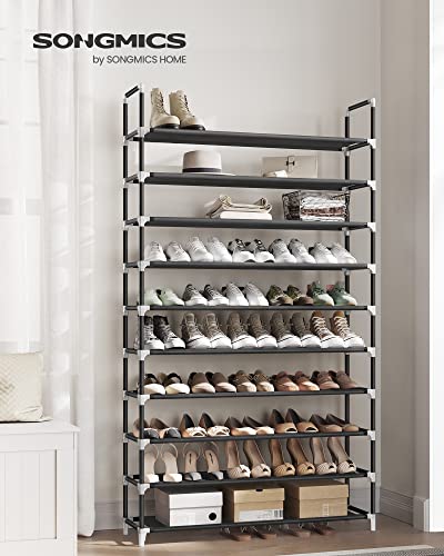 SONGMICS Shoe Rack, 10-Tier Shoe Shelf, Shoe Storage Organizer, 11.4 x 39.4 x 68.9 Inches, Metal Frame, Non-Woven Fabric Shelves, for Entryway, Bedroom, Black ULSH11H - color: Black, size: 11.4"D x 39.4"W