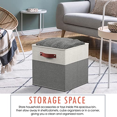 Ornavo Home 11 x 11 Storage Cube Bins, Foldable Collapsible Fabric Storage Bins Box Linen Shelf Basket Cube Organizer for Closet with Leather Handles, 6 Pack, White/Gray - color: White/Gray, size: Cube - 11 x 11 x 11