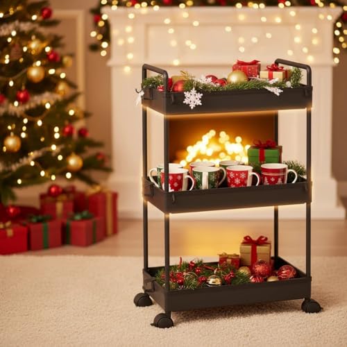 Ronlap 3 Tier Slim Rolling Storage Cart with Wheels Plastic Utility Cart Organizer for Snack Craft Art Postpartum Baby Diaper Nail Makeup in Bathroom Laundry Room Kitchen Bedside Narrow Space, Black - color: Black