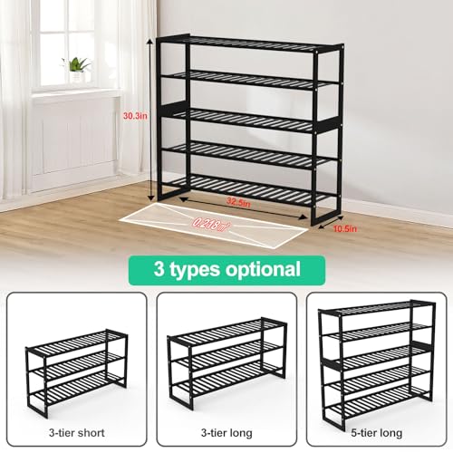 Jripae Shoe Rack Bamboo 5 Tier Shoe Organizer, Storage 20-25 Pairs for Closet Entryway, Stackable Large Tall Shoe Shelf Holder Stand Cubby for Door Hallway Bedroom Garage - size: 5-tier-long/32.5*10.5*30.3in