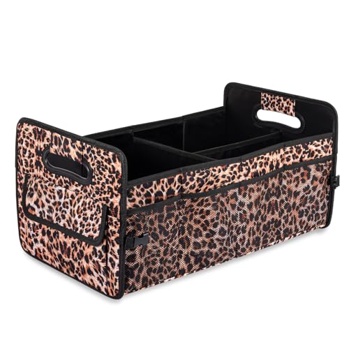 JiatuA Car Trunk Organizer, Car Organizers and Storage Collapsible Multi Compartment Container Box, Adjustable Car Accessories for SUV Sedan Truck, Standard Size, Leopard print - color: Leopard print, size: Standard