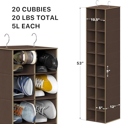 Simple Houseware 20 Section Shelves Hanging Shoes Organizer Holder for Closet, Brown - color: Brown