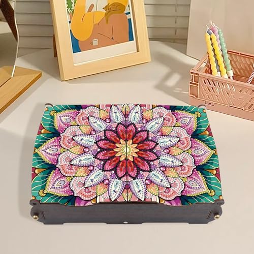 antor DIY Diamond Painting Wooden Storage Box, Mandala Flower Creative Special Shaped Rhinestone Art Flip Cover Decorative Organizer, Handmade Art Desktop Decorations Gift for Adults - color: Bright Mandala