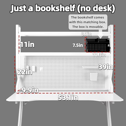 Desktop Hutch Bookshelf,Many Gifts,Metal Desktop Bookcase with pegboard, Desk Shelf, Countertop Storage Organizer Rack for Dorm or Office,Desktop Shelves (White, 45.3" Lx9.9 Wx39 H) - color: White, size: 45.3" Lx9.9 Wx39 H