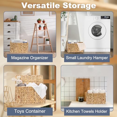 Sumnacon Toilet Paper Basket, Wicker Water Hyacinth Toilet Paper Holder with Handles and Lid, Holds Up to 6 Mega Rolls, Decorative Farmhouse Woven Bathroom Accessories Toilet Tissues Organizer, Large - size: Large