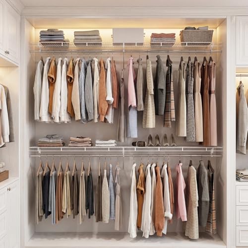 Giantex Closet Shelf with Hanging Rod, 6 ft Wall Mounted Wire Shelving Kit with Storage Shelf & Clothes Rod, Ventilated Metal Wall Shelf Organizer for Laundry Room, Closet, Bedroom, White - size: 6 ft