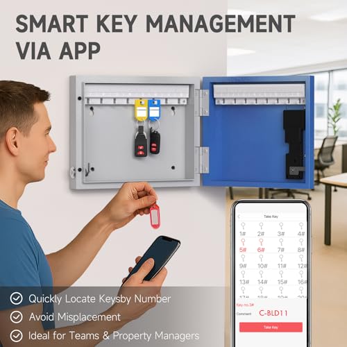 16-Key Key Lock Box Wall Mount – Smart Key Cabinet with App, Keypad, Bluetooth & WiFi Unlock (Sold Separately), Key Organizer for Home, Access Log Tracking Key Management for Small Office - size: 16 Keys (Smart）
