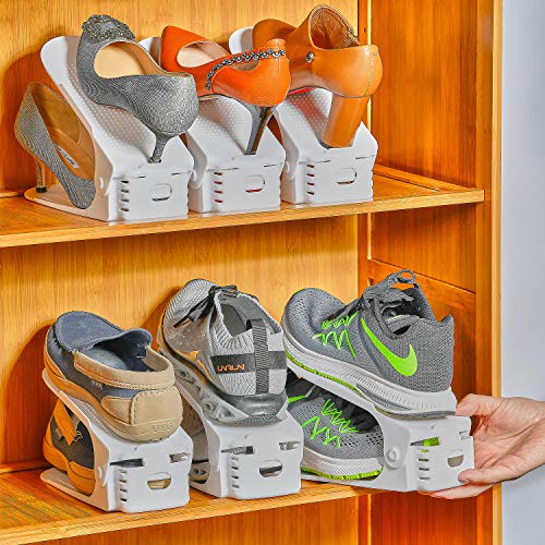 Shoe Slots Organizer, 24PCS Adjustable Double Layer Stack Shoe Rack, 50% Space-Saving Storage Rack Holder, White - color: White
