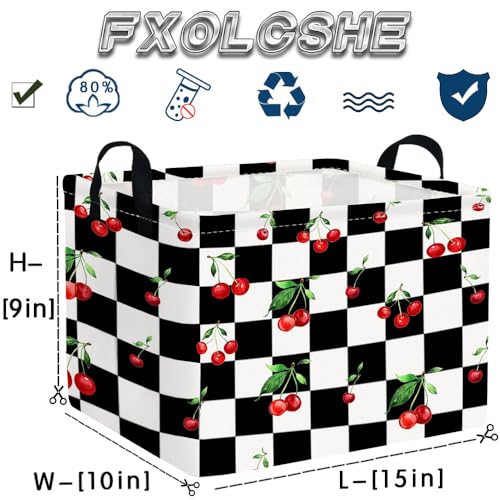 Rectangular Cherry baskets,Racing flag basket,Kids Storage Bins,Waterproof Collapsible Storage Bin,Toy Storage Bin,Cute Organizer Box,Book baskets,Girl room Decor(Cherry) - color: Cherry