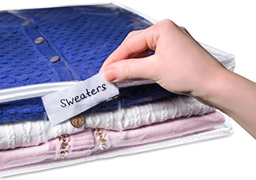 Masirs Clear Sweater Storage Bags 2-Pack – Zippered Vinyl Organizers with Label Pocket, Durable Dustproof Clothing Storage for Sweaters, Blankets, Linens, Underbed & Closet Use - size: Sweater Storage Bag