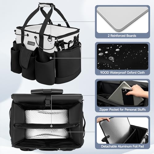 LOEUO Large Cleaning Caddy for Cleaning Supplies Organizer, Rolling Cleaning Caddy Bags with Wheels for Housekeepers, Cleaning Carts on Wheels for Home Car Office Picnic - color: Black-grey