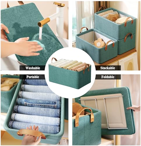AARAINBOW 4 Pcs Closet Clothes Organizer with Handle, Fabric storage Box with Steel Frame Stackable Shelf Storage Baskets Foldable Storage Baskets for Organizing Clothes Jeans, 23L (4 Green) - color: 4 Green