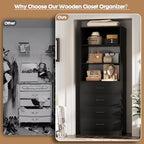 Aheaplus Closet Drawers System, 21.3" Wood Closet Organizer System with 4 Drawers, Modular Walk-in Closet System Storage Unit, Small Closets Wardrobe Rack, Tall Storage Cabinet Unit, Black - color: Black