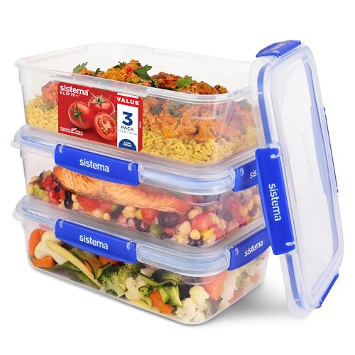 Sistema KLIP IT+ 2.2L Rectangle Food Storage Containers (3-Pack), Stackable & Airtight Food Boxes with Lids, Dishwasher, Freezer, & Microwave-Safe, BPA-Free, School Lunch Boxes - size: 2.2L (3-Pack)