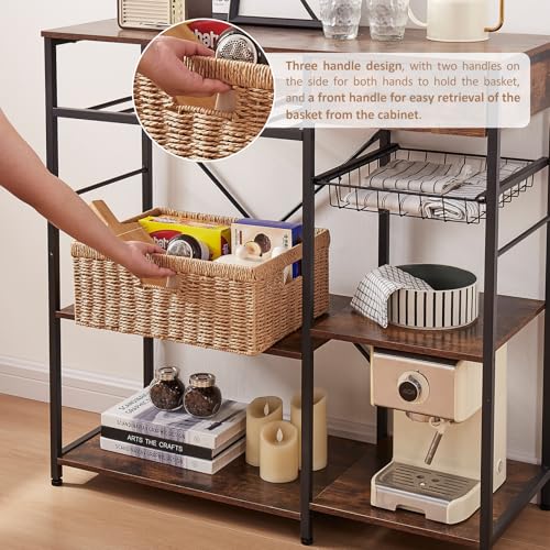 OIAHOMY Wicker Storage Basket, Rectangular Paper Rope Shelf Baskets with Built-in Handles, Woven Decorative Organizer for Pantry, Shelves, Living Room and Bathroom, 1-Pack Natural - color: Natural