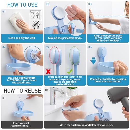 LEVERLOC Soap Dish Holder for Shower Suction Cup Wall Mounted Self Draining NO-Drilling Removable Bar Soap Sponge Holder for Bathroom Bathtub Kitchen Sink Waterproof Strong Vacuum Suction, Blue - style: 1 tier Blue