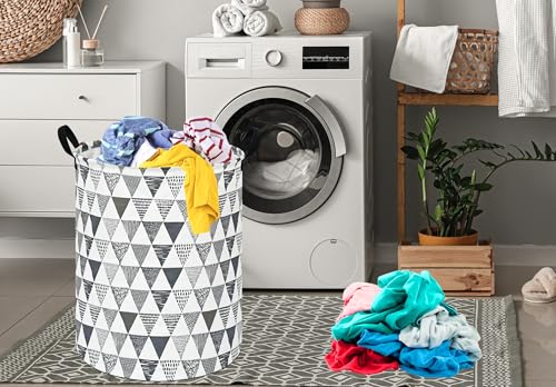 Baby Waterproof Storage Basket Kids Hamper Nursery Bins Organizer Gift Toy Box Laundry Basket for Women Large Canvas Collapsible Chest for Home/Dorm/Office/Room Decor - color: Gray triangle
