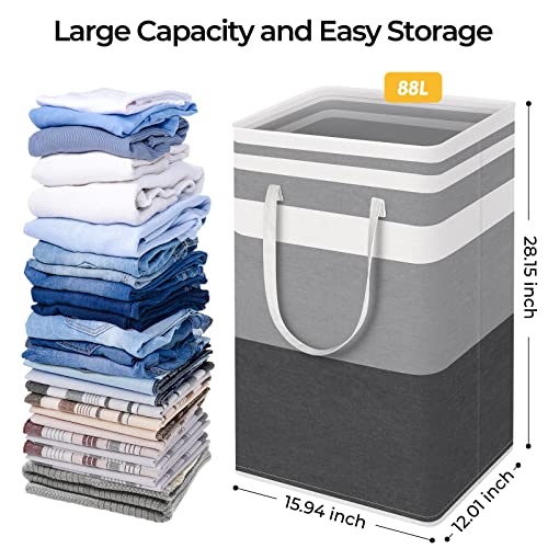 HomeHacks 2 Pack Large Laundry Baskets, Waterproof, Freestanding Laundry Hampers, Collapsible Clothes Hamper with Reinforced Handles in Laundry, College Dorm, Bathroom, Bedroom (Grey+Blue, 88Lx2) - color: Grey+Blue, size: 88L