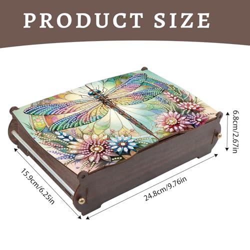 antor DIY Dragonfly Diamond Painting Wooden Storage Box, Large Special Shaped Rhinestone Diamond Art Desktop Organizer with Flip Lid, Handmade Decorative Storage Gift Case for Home or Office - color: Dragonfly