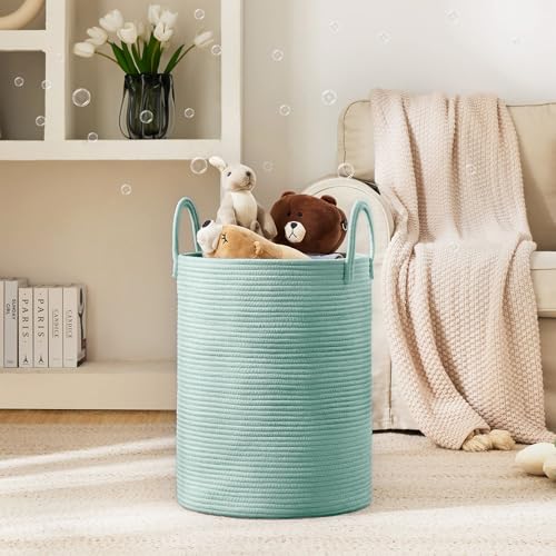 YOUDENOVA Laundry Hamper Basket, Woven 58L Tall Laundry Basket for Blanket Organizer- Nursery Hamper for Bedroom And Bathroom Storage - color: Light Green, size: Tall (58L )