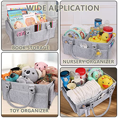 XUANGUO Baby Diaper Caddy Organizer with Handle - Gender Neutral Nursery Storage Bin Basket - Portable Tote Bag - Car Organizer - Newborn Essentials - Grey - color: grey
