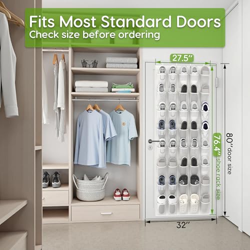 Unjumbly Over the Door Shoe Organizer with 40 Large Breathable Mesh Pockets, Space Saving Shoe Holder, Hanging Shoe Rack for Entryway Bedroom Closet Storage (White, 40 Pockets) - color: White, size: 40 Pockets
