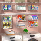 PUPPYCUTE 3-Pack Laundry Room Organization and Storage, Hanging Wire Basket for Laundry with 360°Rotating Hooks, Over Washer and Dryer Shelves, Laundry Organizers and Storage Basket, white - size: For wire shelving-3 pcs