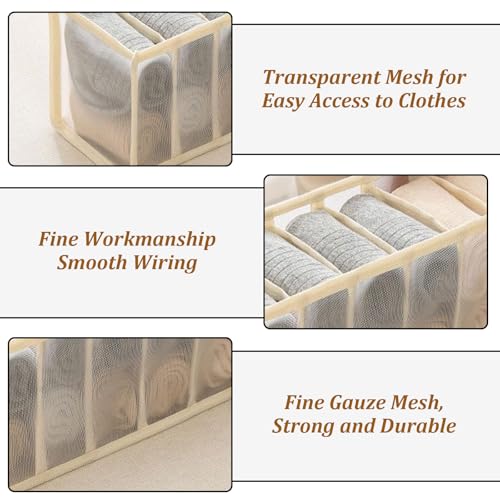 7-Compartment Underwear Storage Box with Breathable Nylon Mesh, Foldable Drawer Organizer for Socks, Lingerie, and Small Clothing Items - color: Apricot, size: 7 Cell