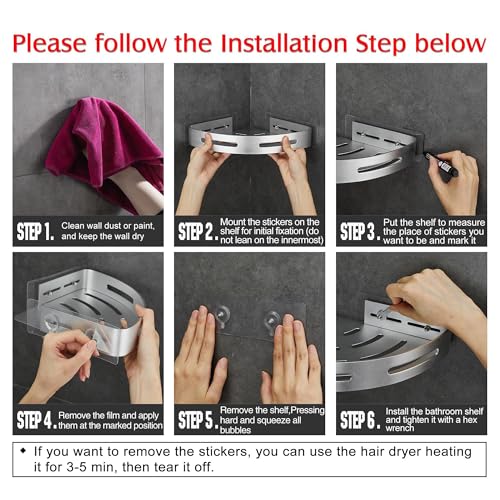 WPT Corner Shower Caddy, 2 Pack Adhesive Shower Corner Shelf, Shower Organizer Storage Wall Mounted No Drilling for Bathroom and Kitchen, Silver - color: Silver