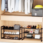 Jripae Bamboo Shoe Rack for Closet, 3 Tier 32.5inch Longer Shoe Organizer Shelf Holder Storage 12-15 Pairs Stackable for Entryway Door Hallway Bedroom Garage Space Saving Foldable Black - size: 3-tier-long/32.5*10.5*17in