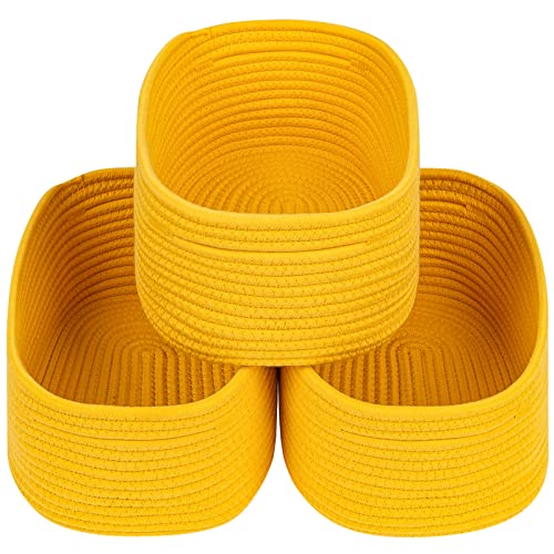 CubesLand Rope Woven Storage Baskets, Small Baby Nursery Organizer Basket, Rectangular Organization/Storage Bins, Closet Shelves Baskets，Empty Gift Basket 3 Packs, Yellow - color: Yellow, size: 3pcs-Small Basket