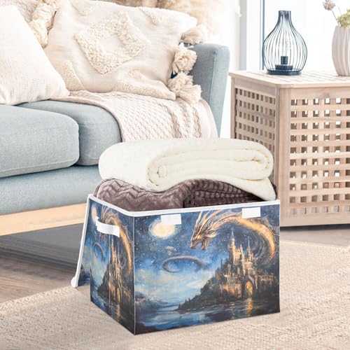 xigua Dream Castle Dragon Storage Bins with Lids and Carrying Handle,Foldable Storage Boxes Organizer Containers Baskets Cube with Cover for Home Bedroom Closet Office - color: Dream Castle Dragon