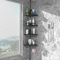 Black Corner Shower Caddy Tension Pole - Heavy Duty Rustproof Stainless Steel Shower Organizer with 4 Adjustable Shelves, No-Drill Free Standing for Bathroom, Bathtub, RV,54" to 114" Tall