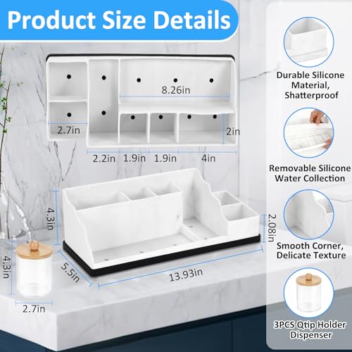 Bathroom Organizer Countertop, White Silicone Toothbrush Holders for Bathrooms with 3PCS Qtip Holder Dispenser, Toothbrush and Toothpaste Holder for Bathroom Counter Organization Storage Vanity - color: White Black With 3pcs Dispenser