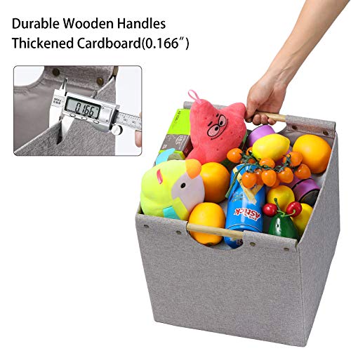 HOONEX Collapsible Storage Bins, 13x13x13in Storage Cubes Linen Fabric, 3 Pack, Storage Baskets with Wooden Carry Handles and Sturdy Heavy Cardboard, for Home, Office, Car, Nursery, Light Grey - color: Light Grey, size: 13" L x 13" W x 13" H