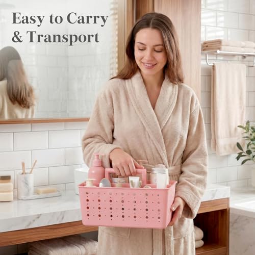 Lifewit Shower Caddy Portable, Cleaning Supplies Caddy Organizer with Handle and Adjustable Dividers, Plastic Shower Basket for Dorm Room Essentials, College, Bathroom, Pink, 1 Pack - color: Pink