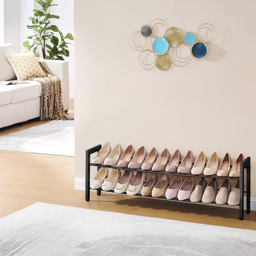 FAVOOSTY 2-Tier Expandable Shoe Rack, Adjustable Shoe Shelf Storage Organizer Space Saving Metal Free Standing Shoe Rack for Entryway Closet Doorway, Black - color: Black, size: 2 Tier