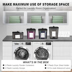 Zingbee 4 Pack Laundry Detergent Containers & Dryer Sheet Holder with Black Lids, Scoops & Labels - Plastic Laundry Organizer and Storage Jars for Pods, Detergent, Scent Booster - color: Clear Grey-2