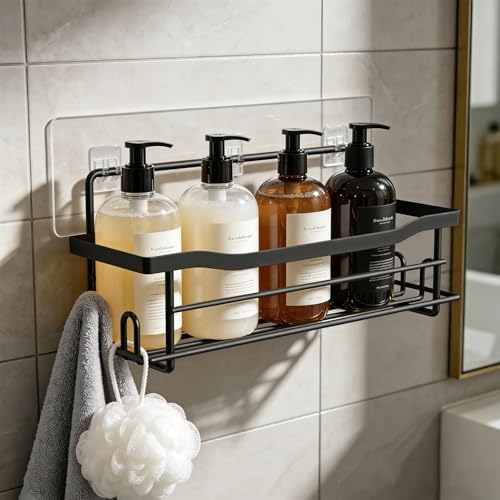 Shower Caddy Shelves Organizer Rack, Single Pack Shower Caddy,No Drilling Wall Mounted Self Adhesive Shower Shelves for Inside Shower, Matte Black - color: Black