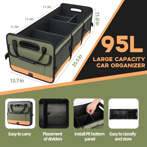 Trunk Organizer for Suv, Sturdy Storage Organization with Non-Slip Bottom Strips, 95L Large Capacity Cargo Organizer for Car, Truck, Sedan, Waterproof Portable Car Organizers for Women Men(Green) - color: Green